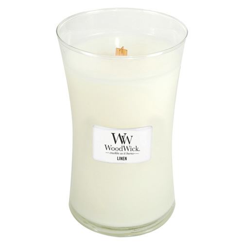 WoodWick Linen mirisna svijeća s drvenim fitiljem 609,5 g