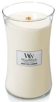 WoodWick White Tea & Jasmine mirisna svijeća s drvenim fitiljem 609,5 g