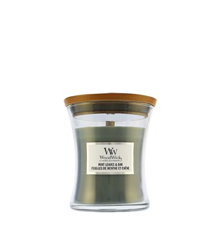 WoodWick Mint Leaves & Oak mirisna svijeća s drvenim fitiljem 275 g