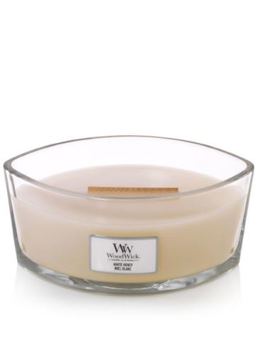 WoodWick White Honey mirisna svijeća s drvenim fitiljem 453,6 g