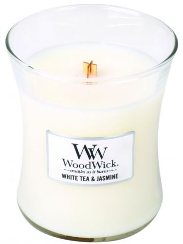 WoodWick White Tea & Jasmine mirisna svijeća s drvenim fitiljem 275 g
