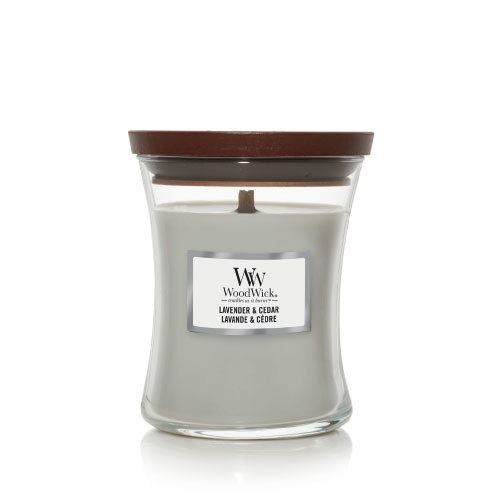 WoodWick Lavender & Cedar mirisna svijeća s drvenim fitiljem 275 g