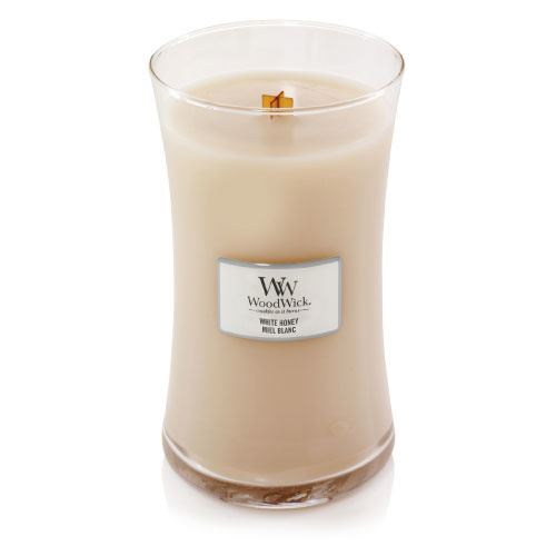 WoodWick White Honey mirisna svijeća s drvenim fitiljem 609,5 g