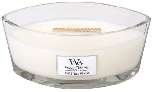 WoodWick White Tea & Jasmine mirisna svijeća s drvenim fitiljem 453,6 g