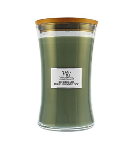 WoodWick Mint Leaves & Oak mirisna svijeća s drvenim fitiljem 609,5 g