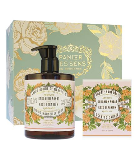 Panier Des Sens Rose Geranium SET (Liquid Soap 500ml + Scented Candle 180g)
