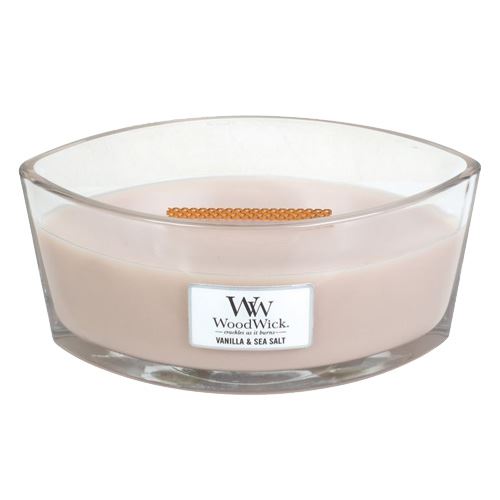 WoodWick Vanilla & Sea Salt mirisna svijeća s drvenim fitiljem 453,6 g