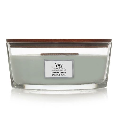 WoodWick Lavender & Cedar mirisna svijeća s drvenim fitiljem 453,6 g
