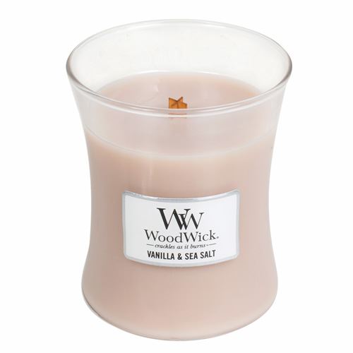 WoodWick Vanilla & Sea Salt mirisna svijeća s drvenim fitiljem 275 g